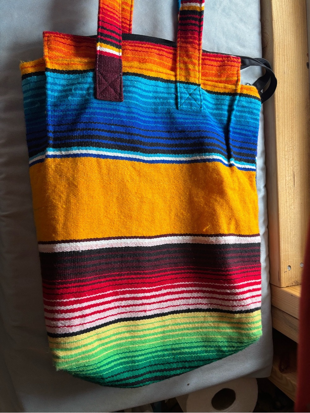 Striped Multi-Color Canvas Tote Bag - Yellow, Blue, Red, Green